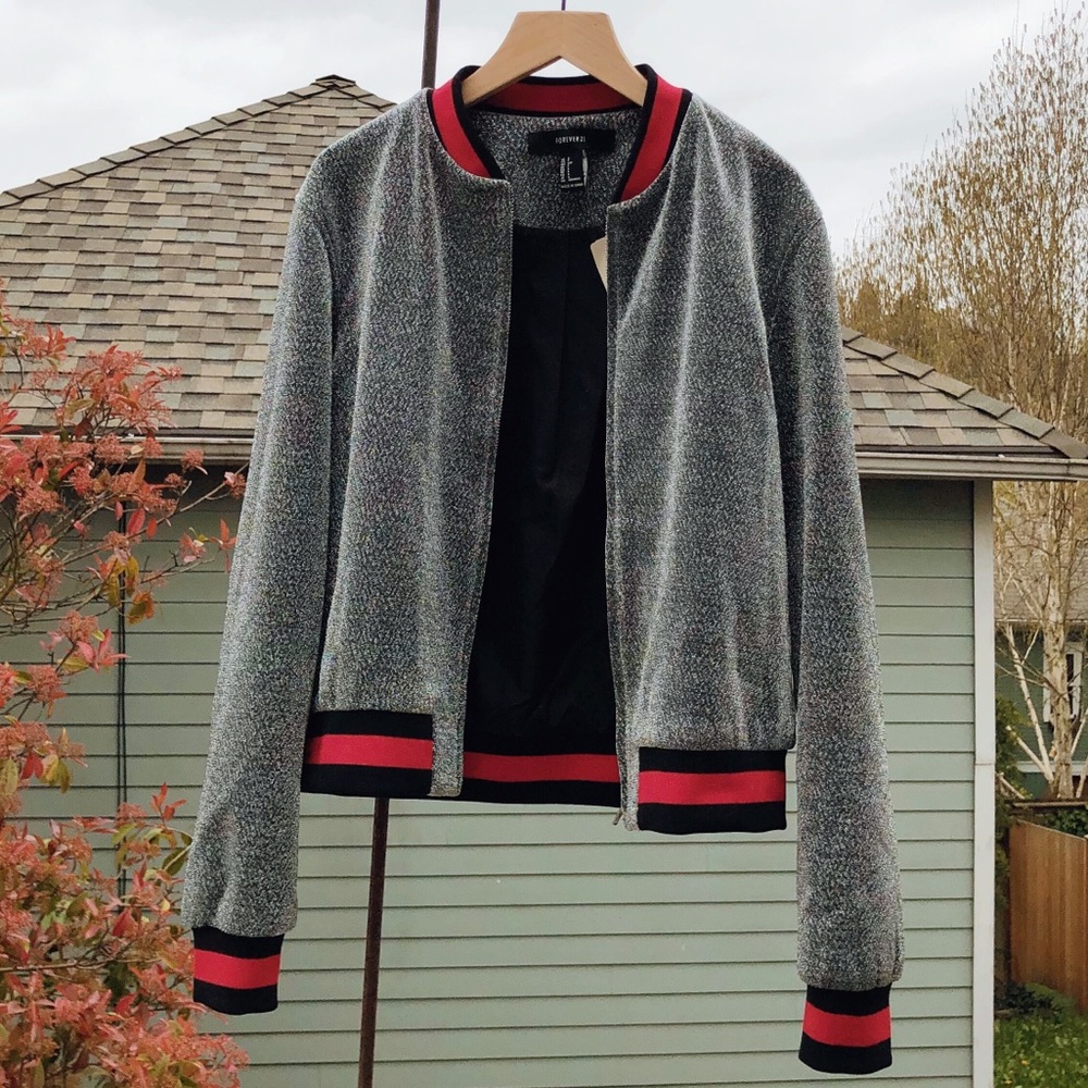 Silver Metallic Bomber Jacket